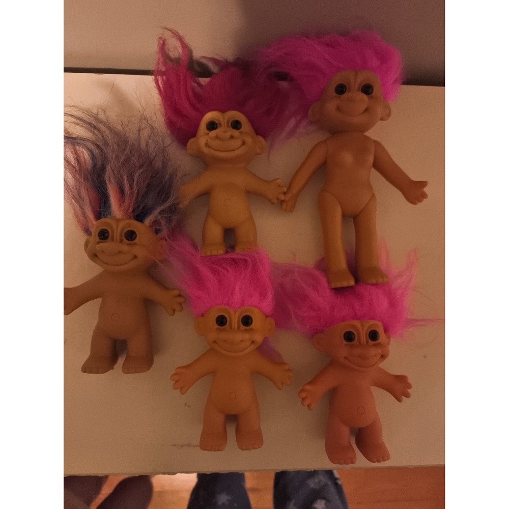 Vintage Russ Troll Dolls Lot of 5 Pink Purple Hair